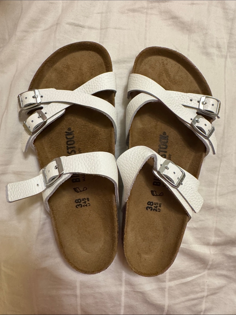 Birkenstock White Double-Strap Buckle Sandals